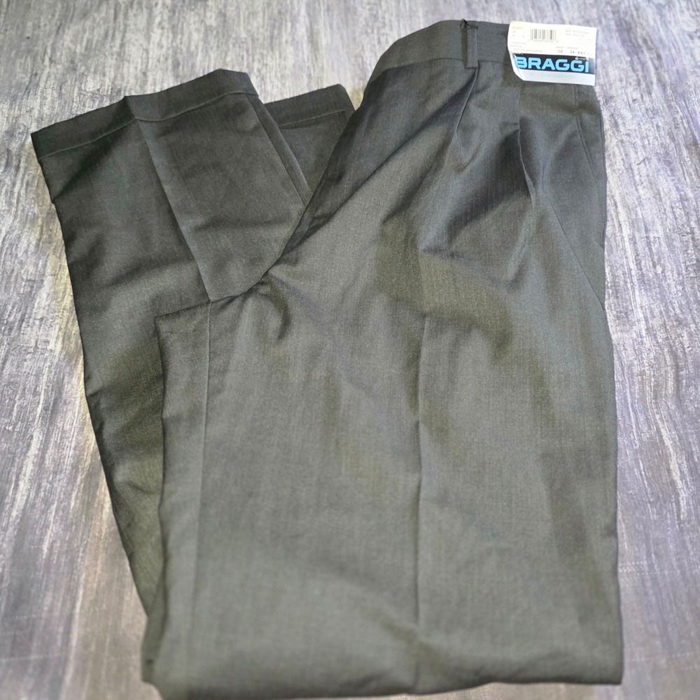 Braggi by Louis Raphael Mens Charcoal Herringbone Pleated Cuffed Pants 38x34